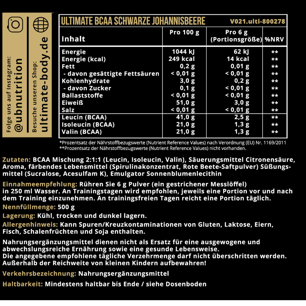 Ultimate BCAA Pulver 500g - Johannisbeere