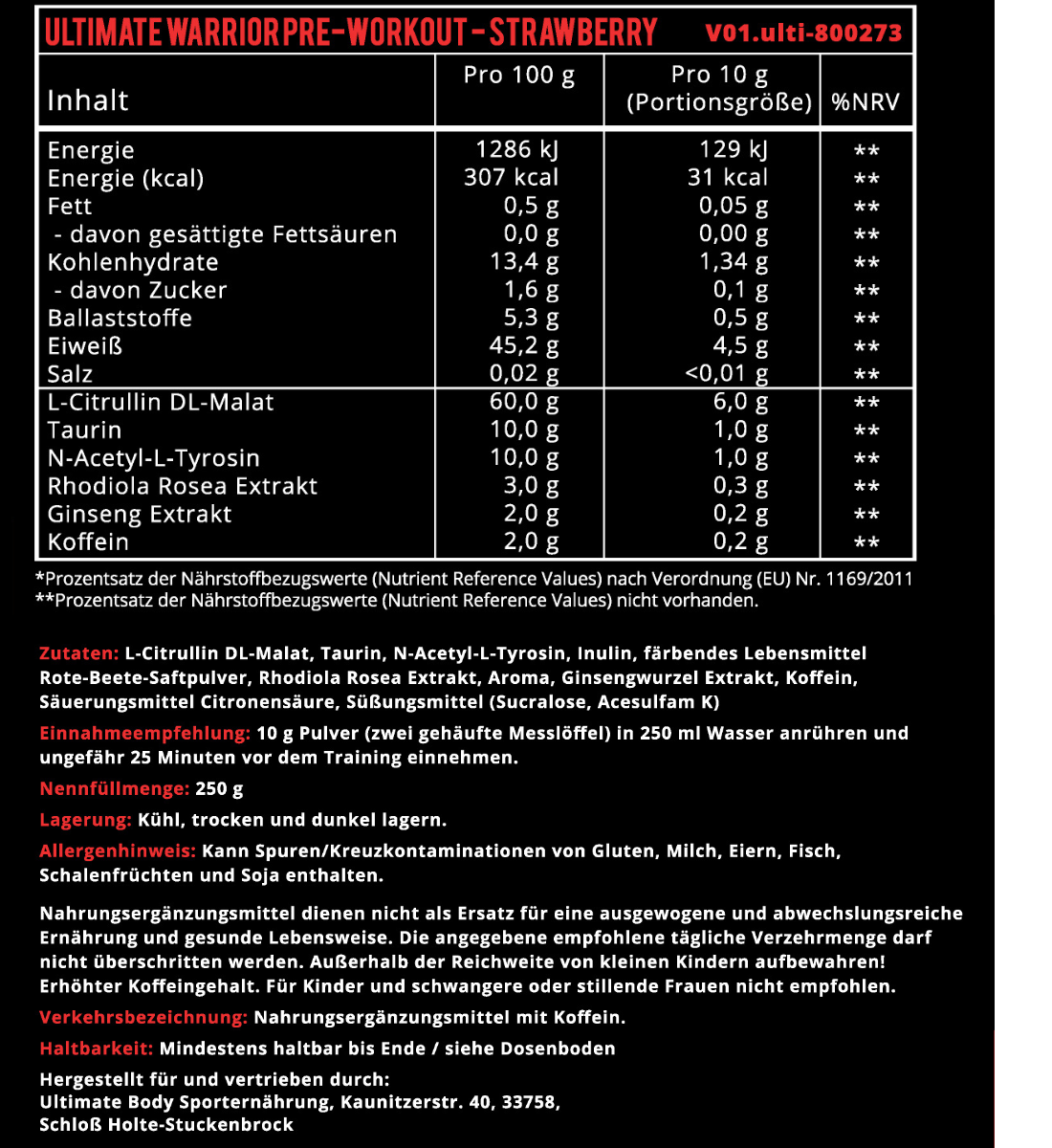 Ultimate Warrior 250g Pre Workout Booster