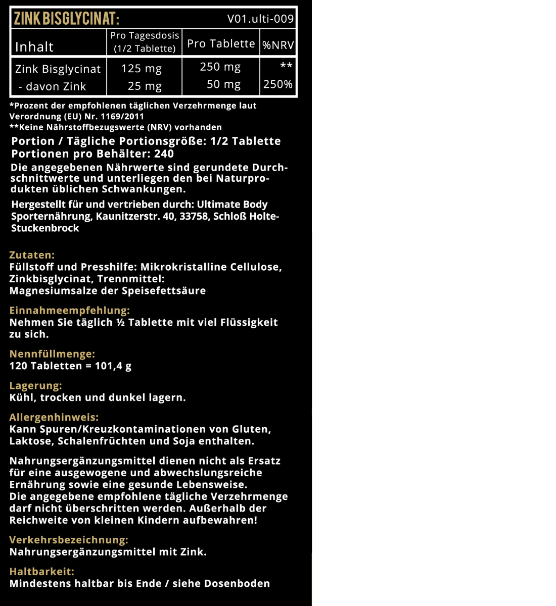 Ultimate Zink Bisglycinat 120 Tabletten