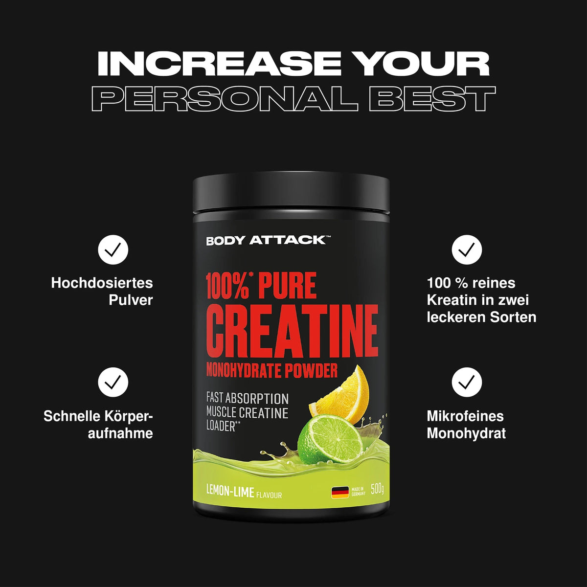 Body Attack 100% Pure Creatine Monohydrate mit Geschmack