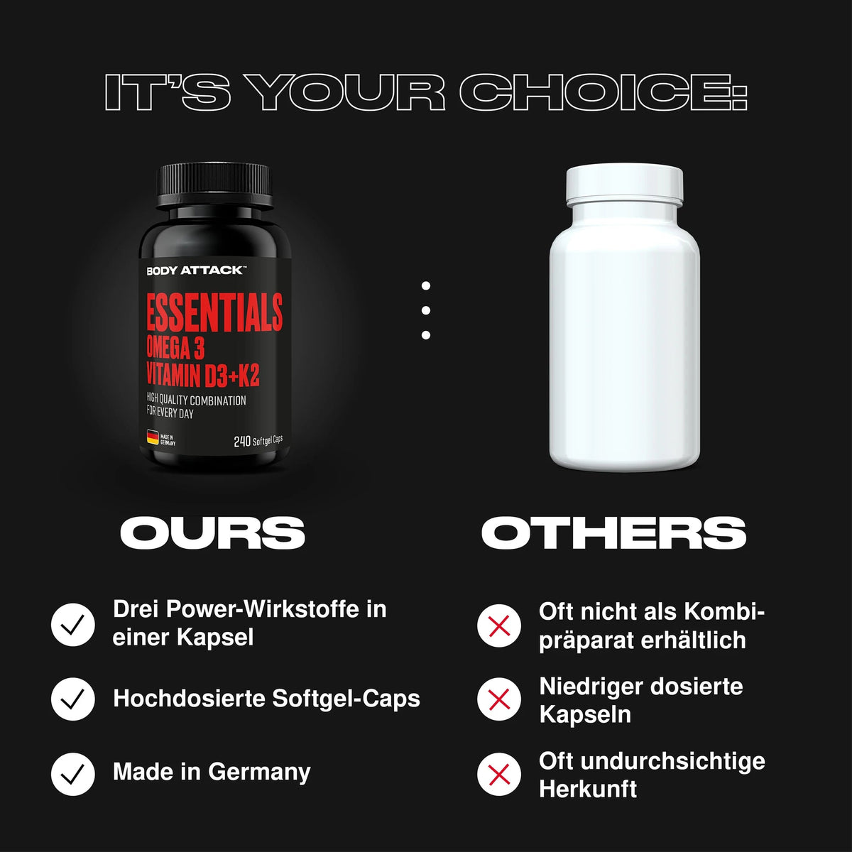 Body Attack Essentials Omega 3 + D3 + K2