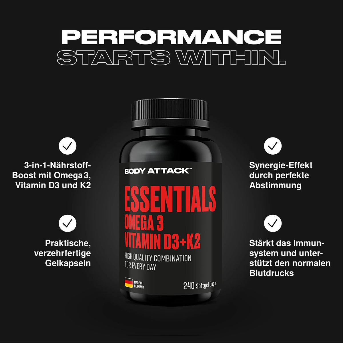 Body Attack Essentials Omega 3 + D3 + K2